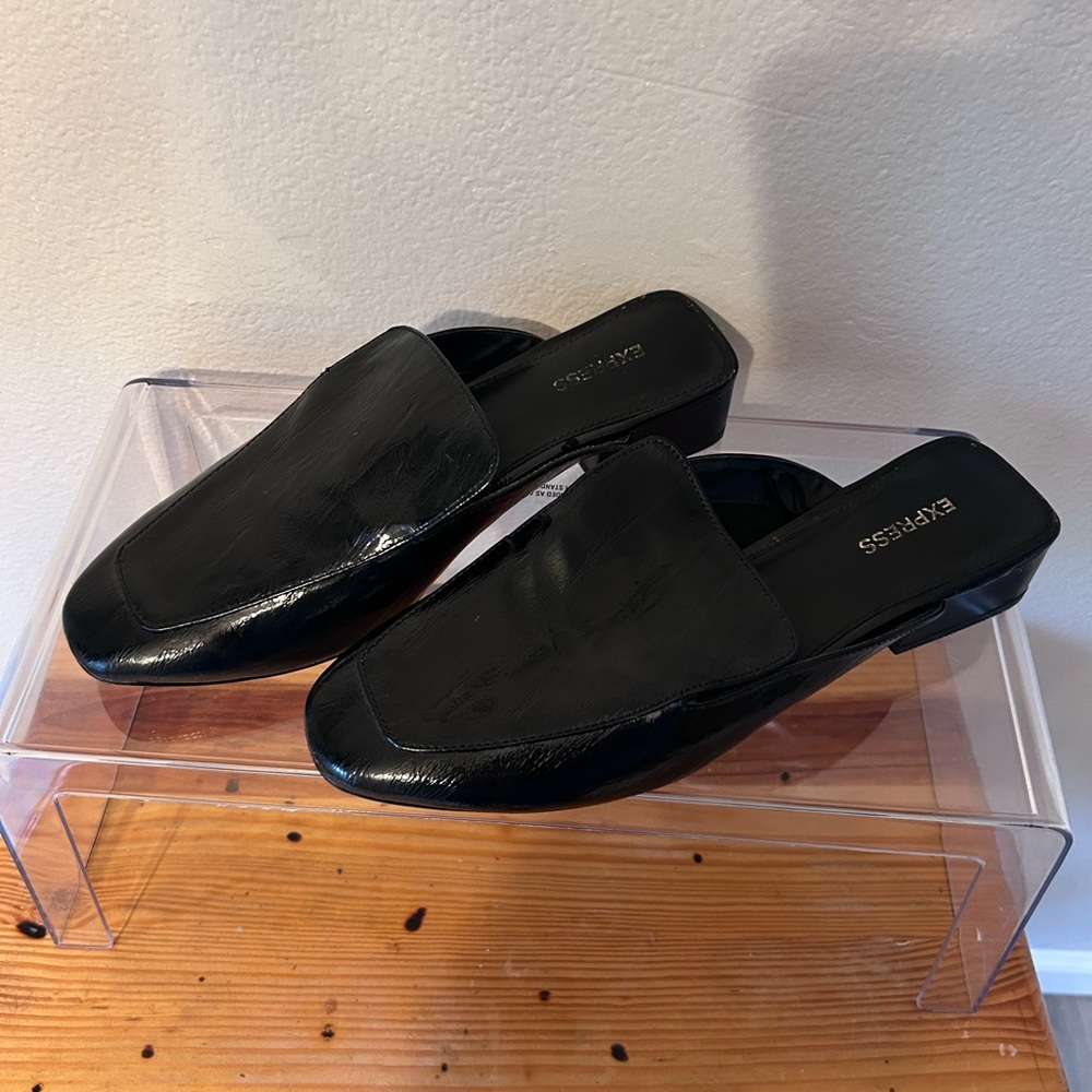 Express Black loafer open heel for woman size 8